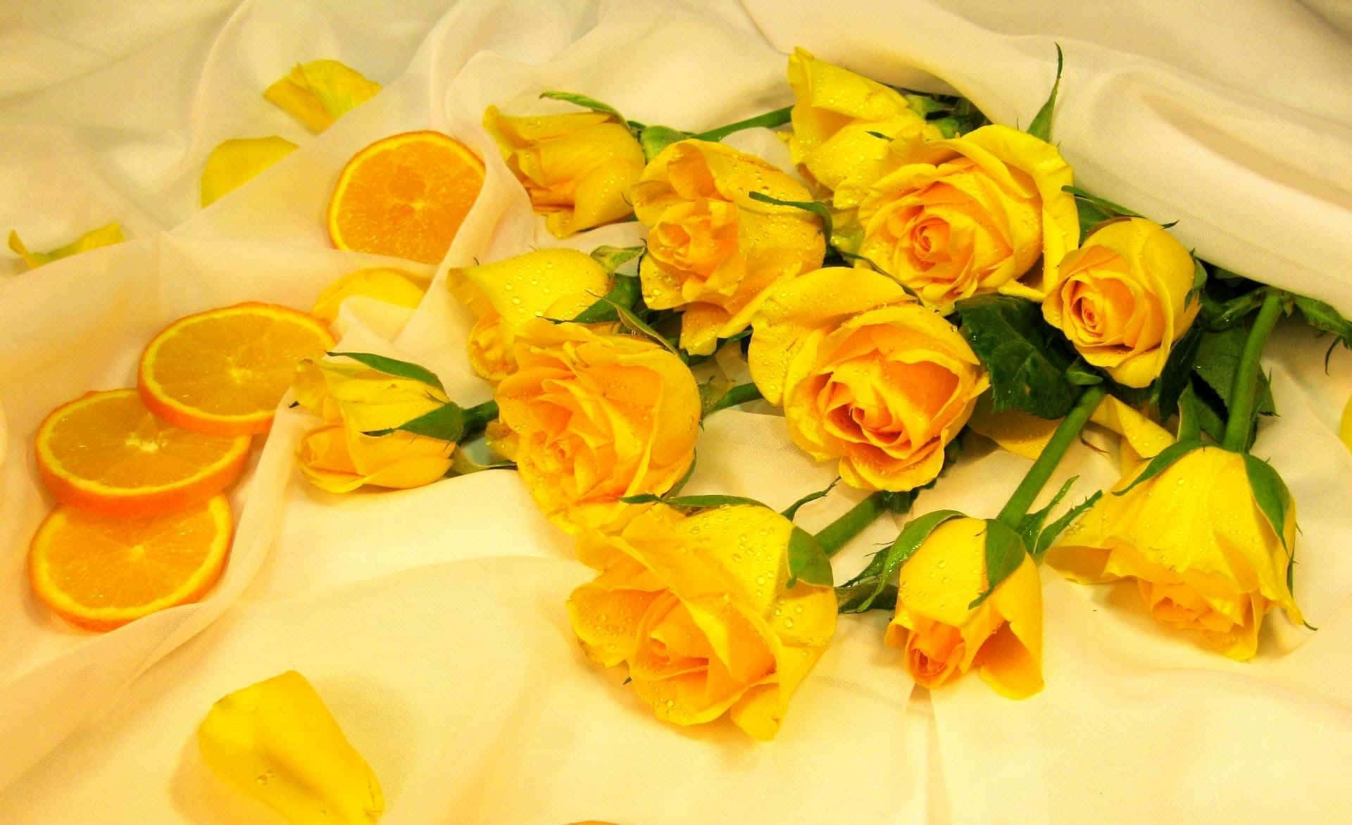 En bunke af gule roser Wallpaper