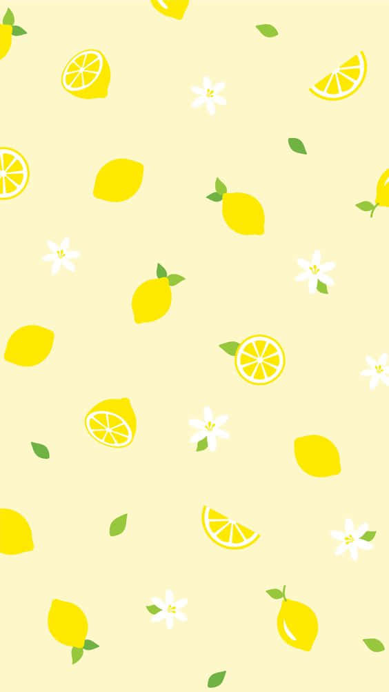 Patrónde Limón Y Flores De Color Amarillo Claro. Fondo de pantalla