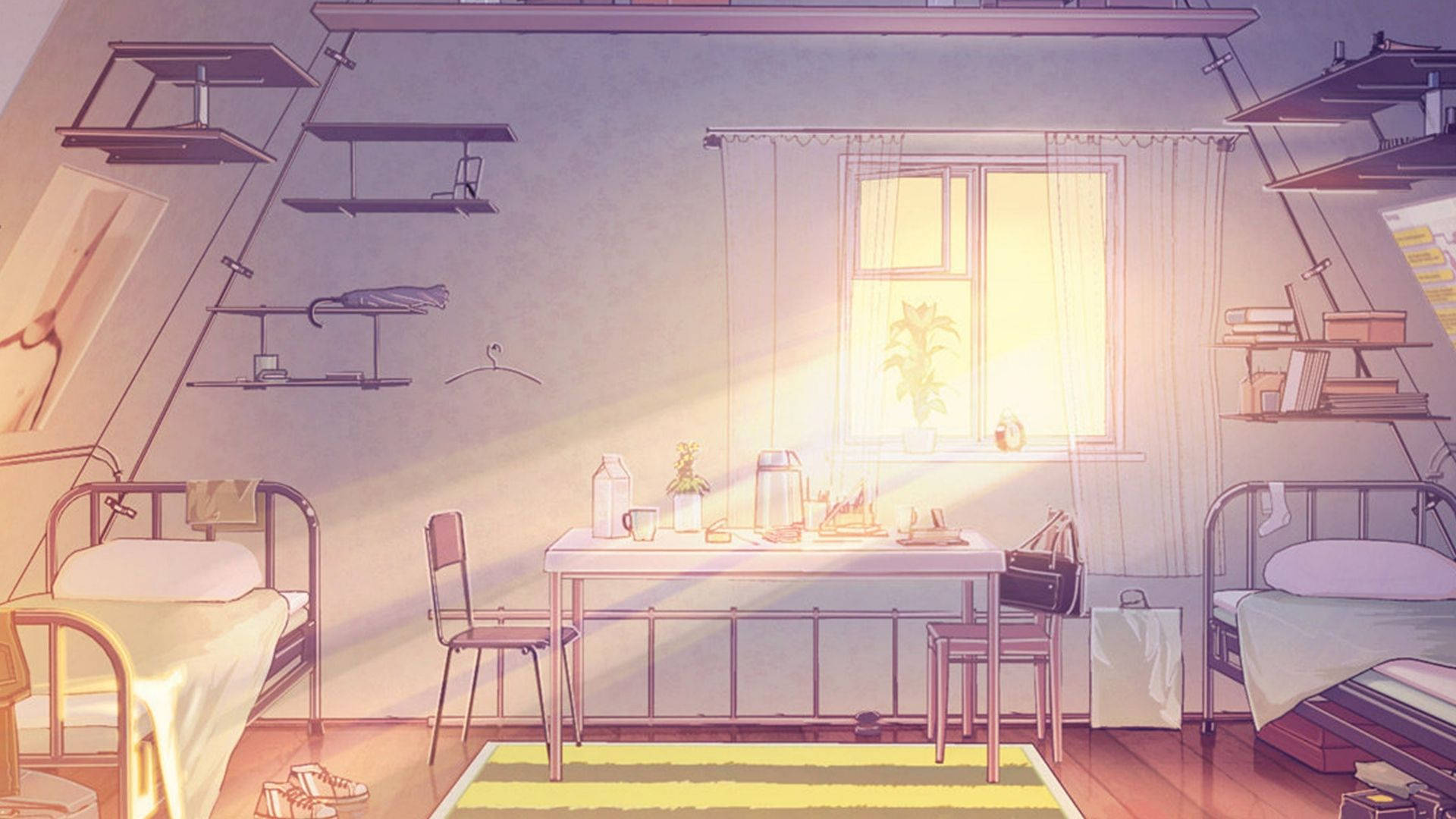 Vibrant Anime-Themed Room at Night Wallpaper