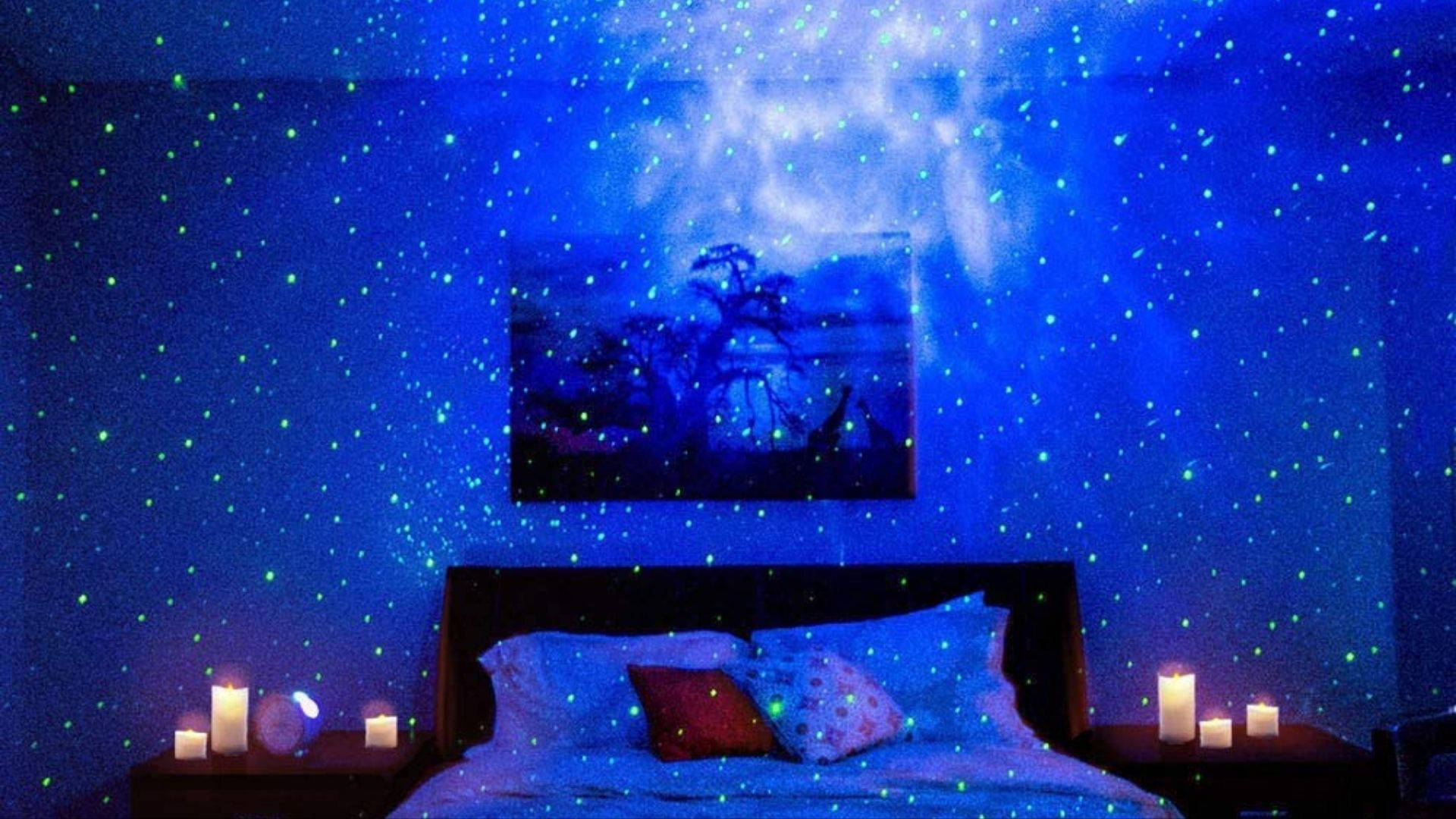 Lighted Neon Blue Room Wallpaper