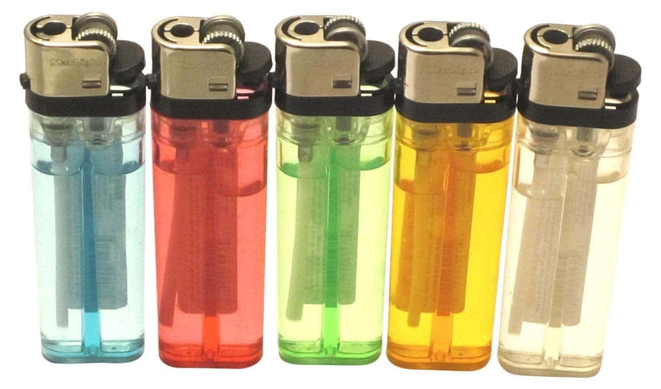 A Group Of Colored Lighters In A Row