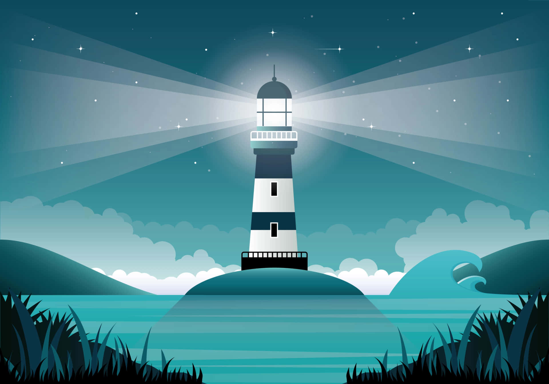 Glistening seaside lighthouse