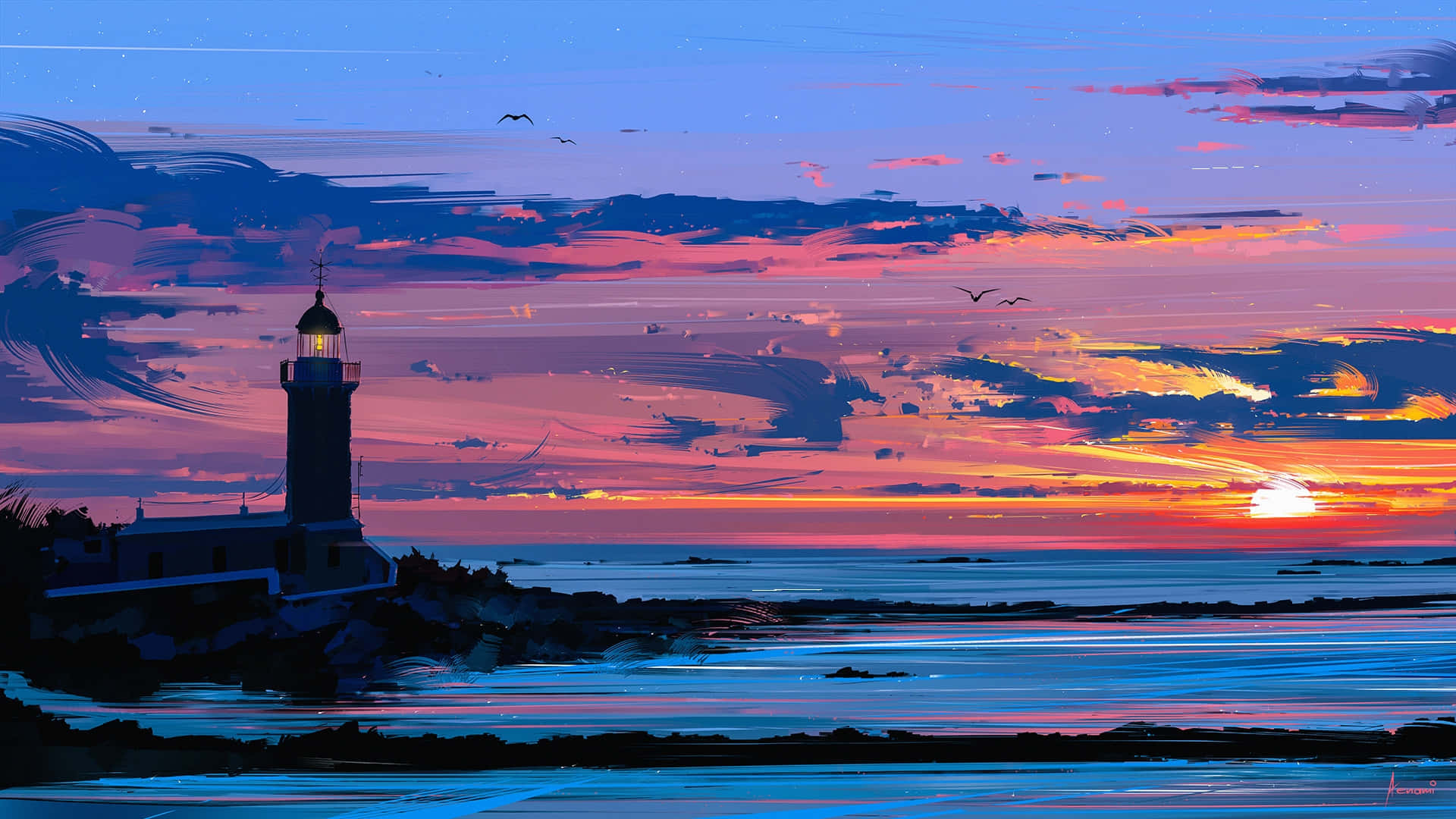 'Beautiful Lighthouse Standing Against a Red Sky'