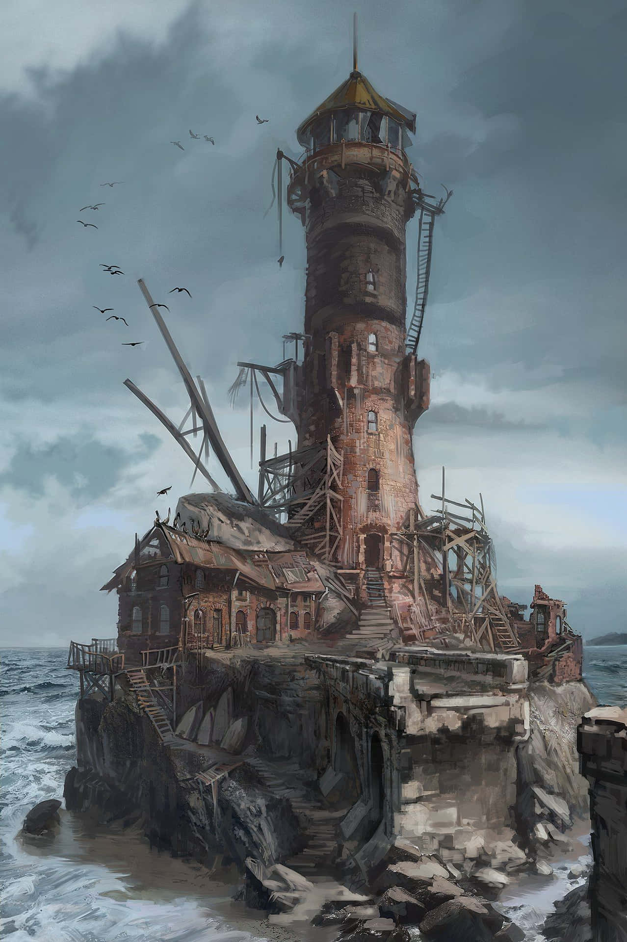 A Lighthouse On A Rocky Island In The Ocean