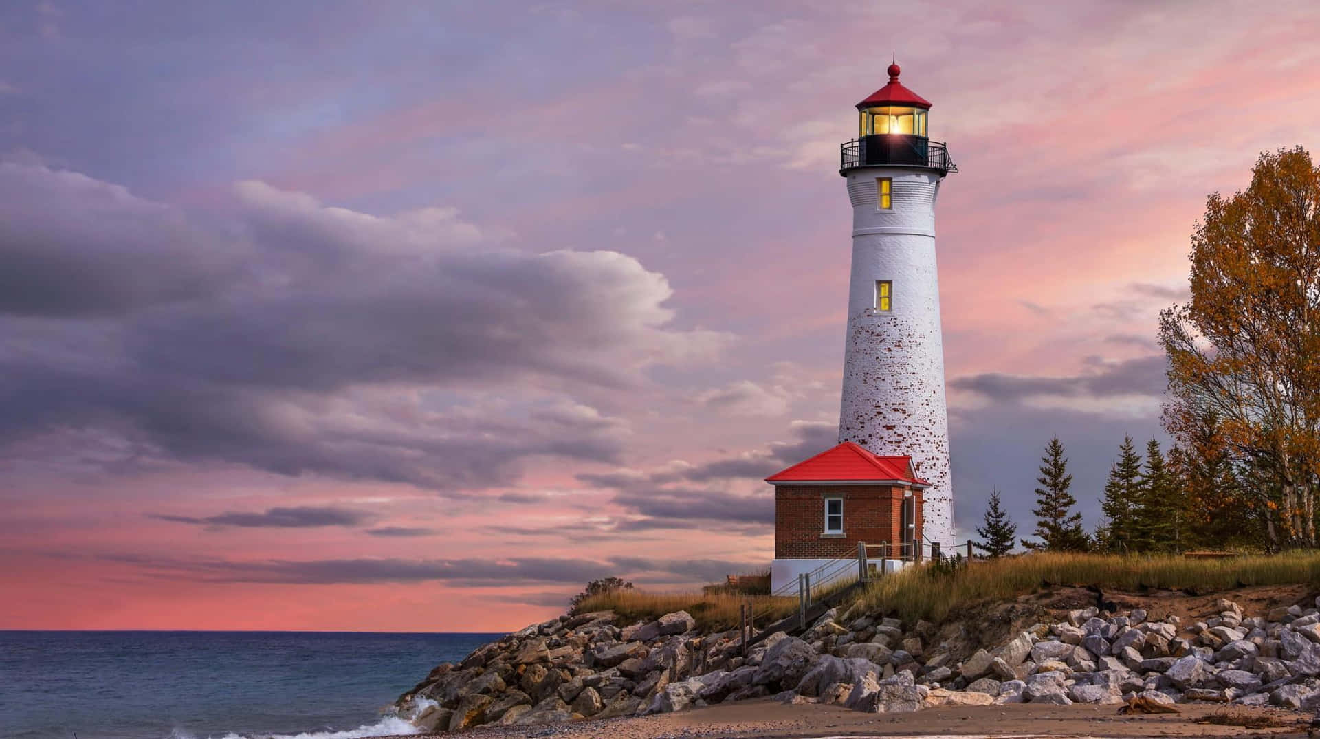 Explore the peaceful beauty of a solitary lighthouse