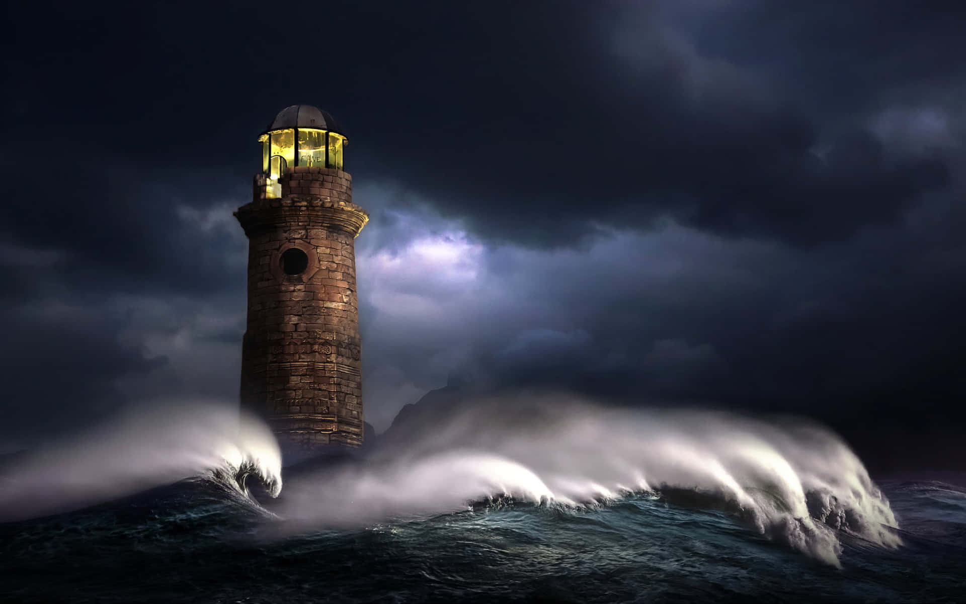 The beautiful view of a lighthouse lit up in the night sky.