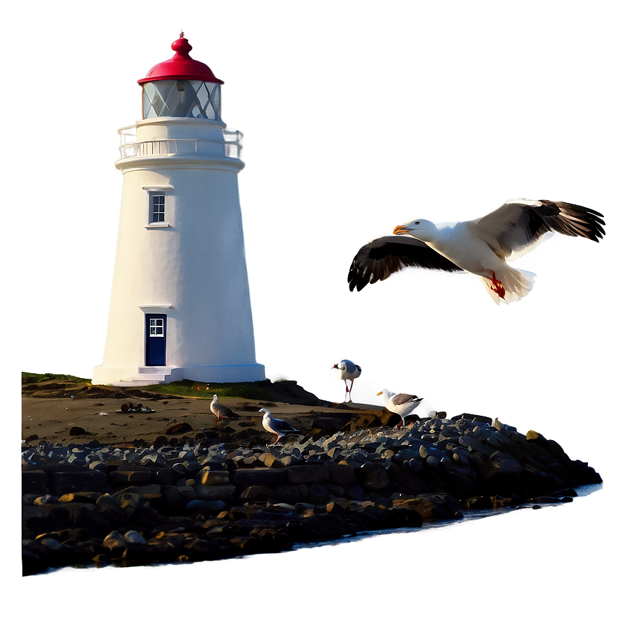 Download Lighthouse With Seagulls Png 05242024 | Wallpapers.com