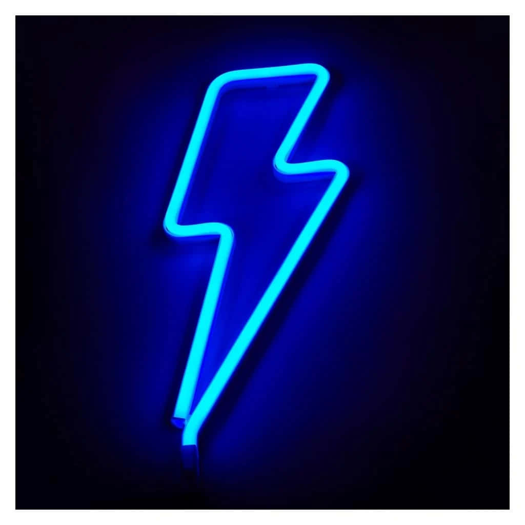 A Blue Neon Lightning Bolt Sign