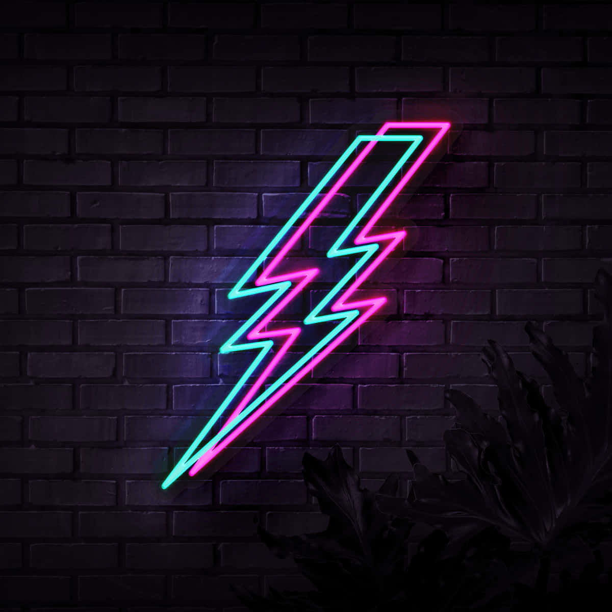 Neon Lightning Bolt On Brick Wall Wallpaper