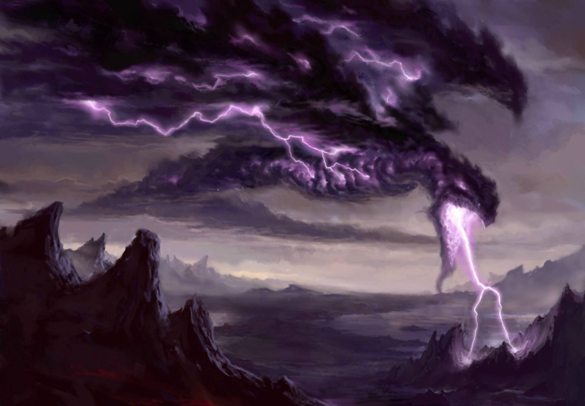 Lightning Dragon Purple Mountain Wallpaper