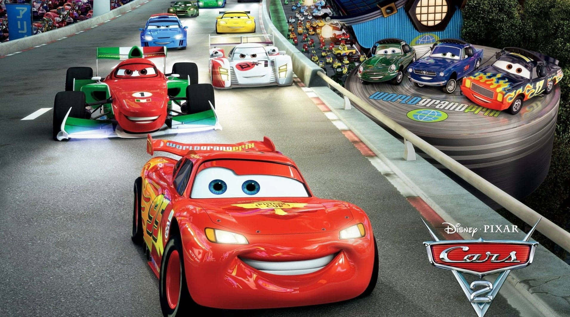 Lightning McQueen zooming on the race track