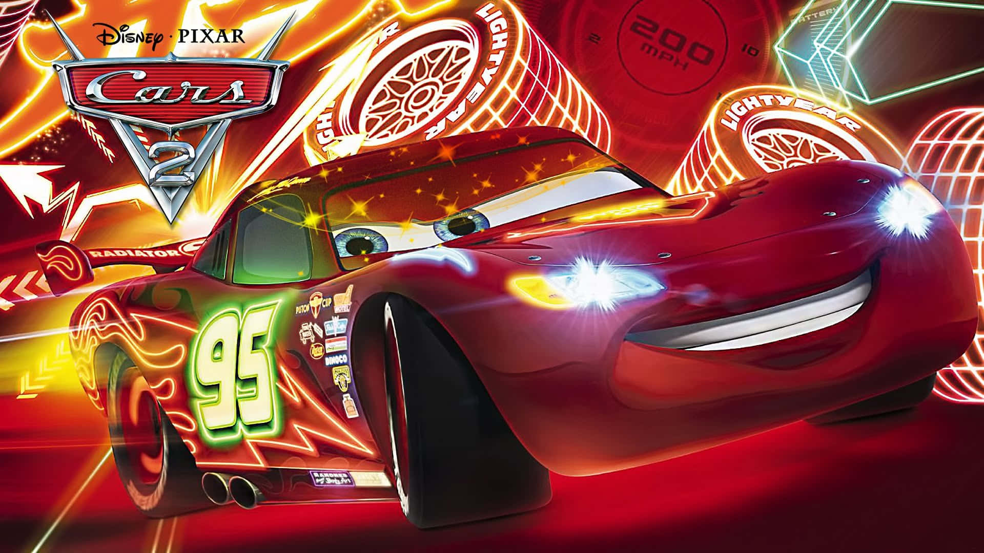 Lightning McQueen races down the track in full speed