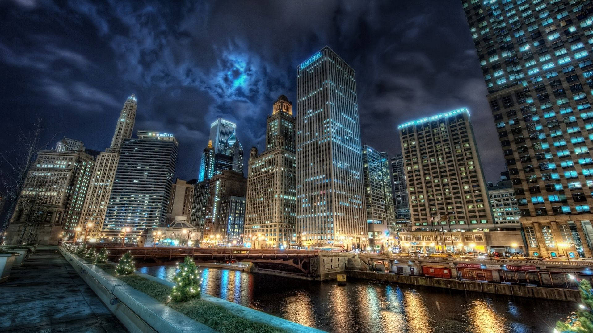 Lights On Bridge In Chicago
