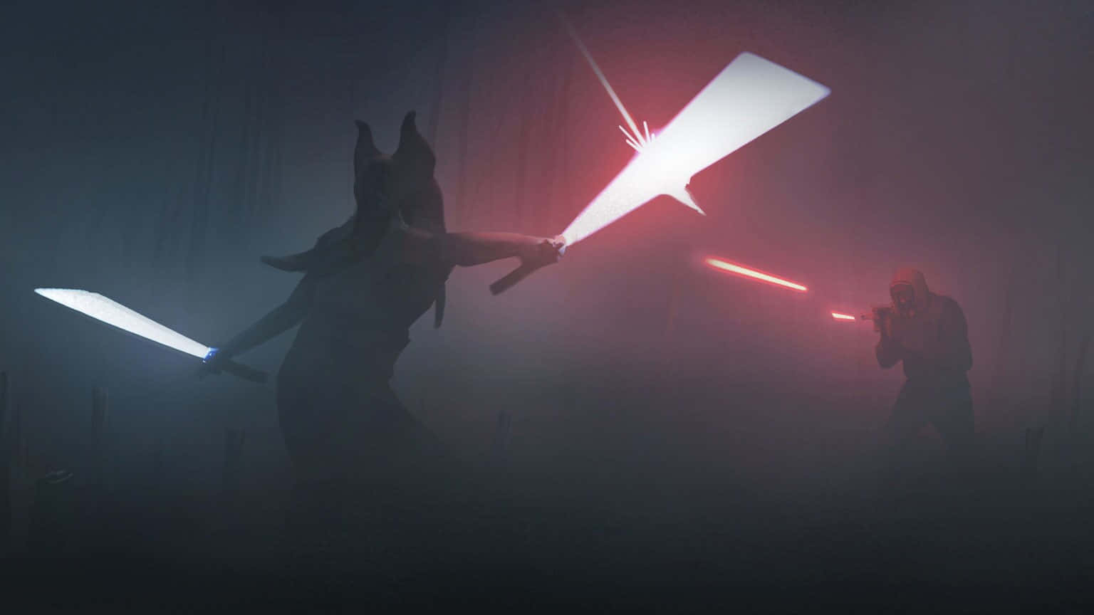 Skywalker and Vader Battle in an Epic Lightsaber Duel Wallpaper