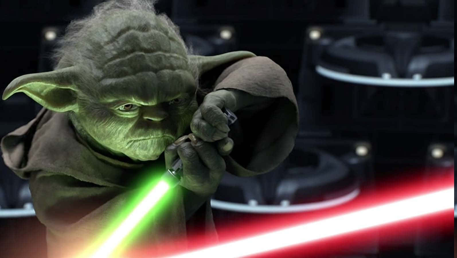 Epische Lightsaber Battle Onder De Sterren Achtergrond