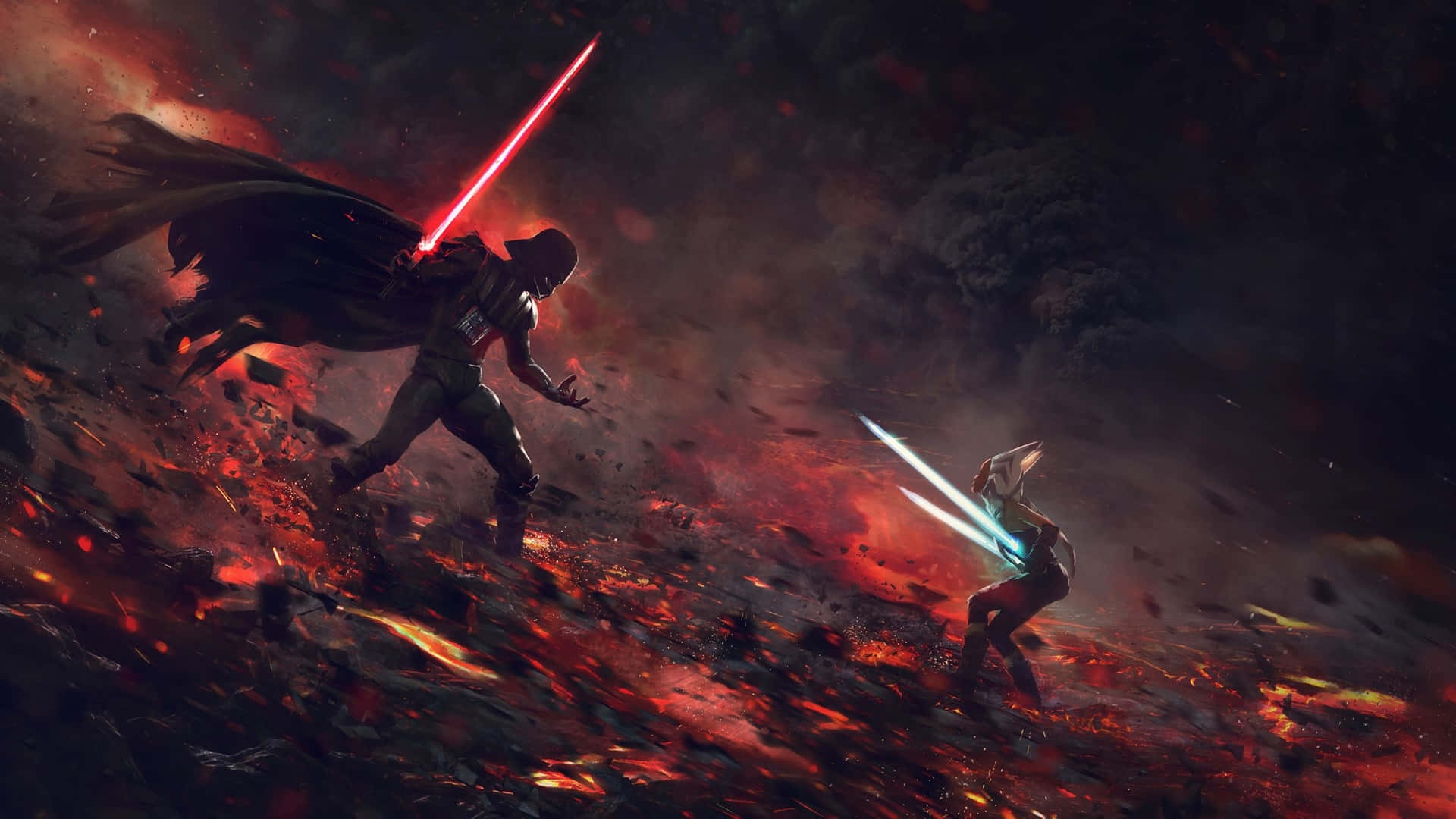 Epic Lightsaber Battle between Jedi and Sith Wallpaper