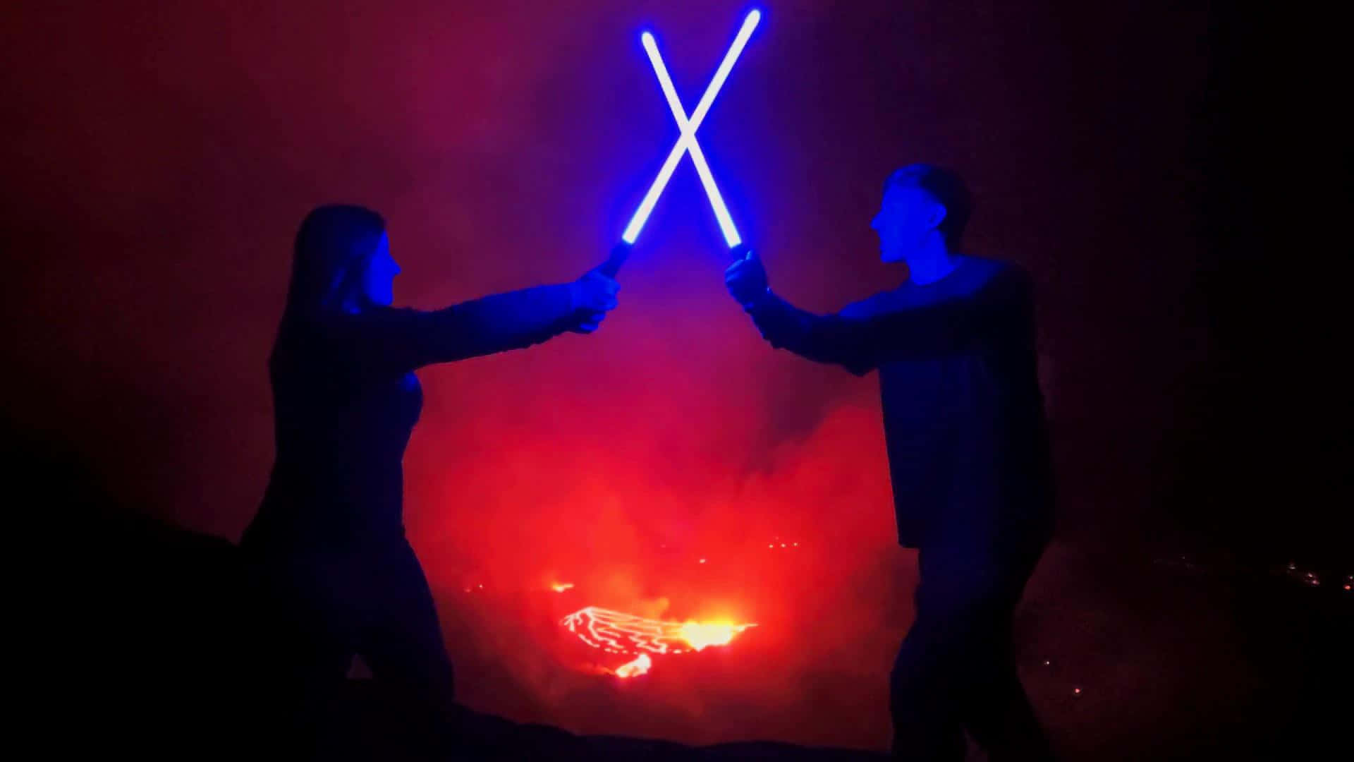 Intense Lightsaber Duel Between Jedi Master and Sith Lord Wallpaper