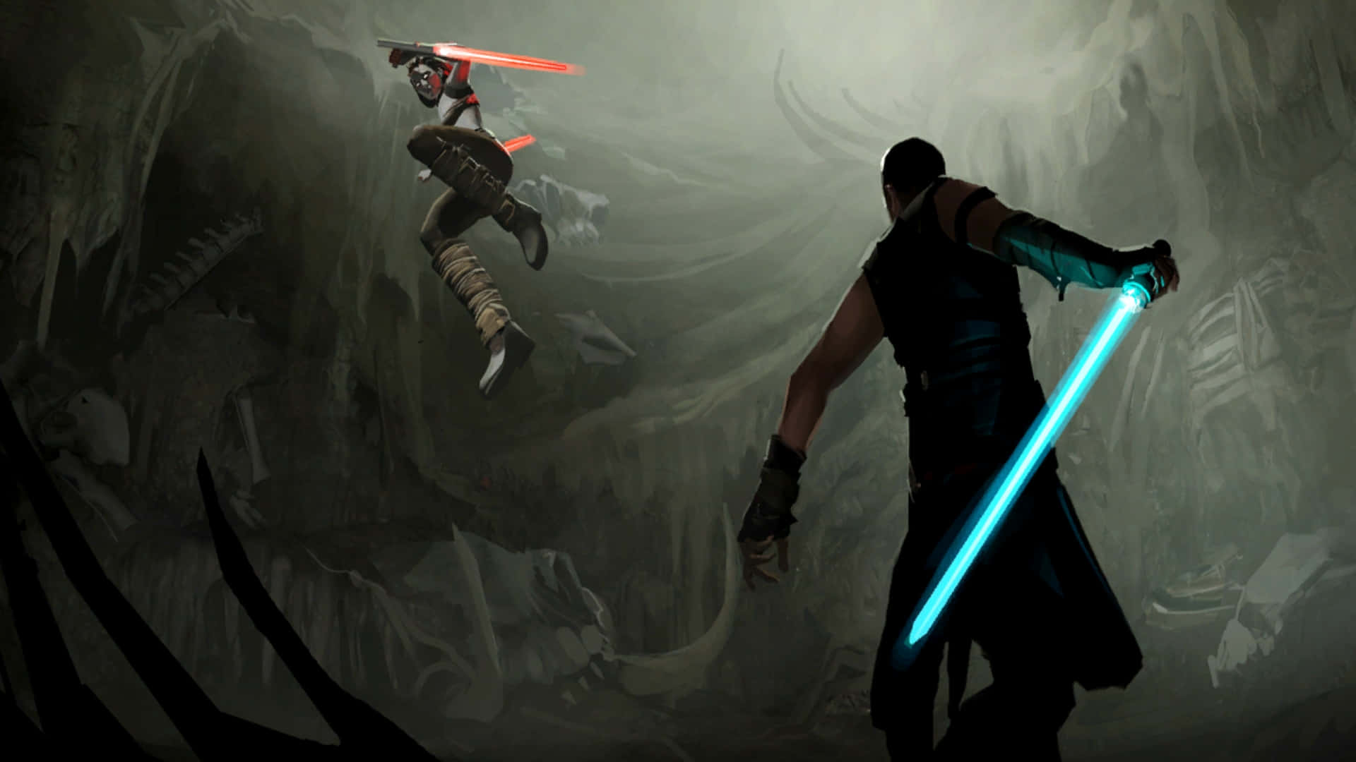 Epic Lightsaber Battle in Star Wars Universe Wallpaper