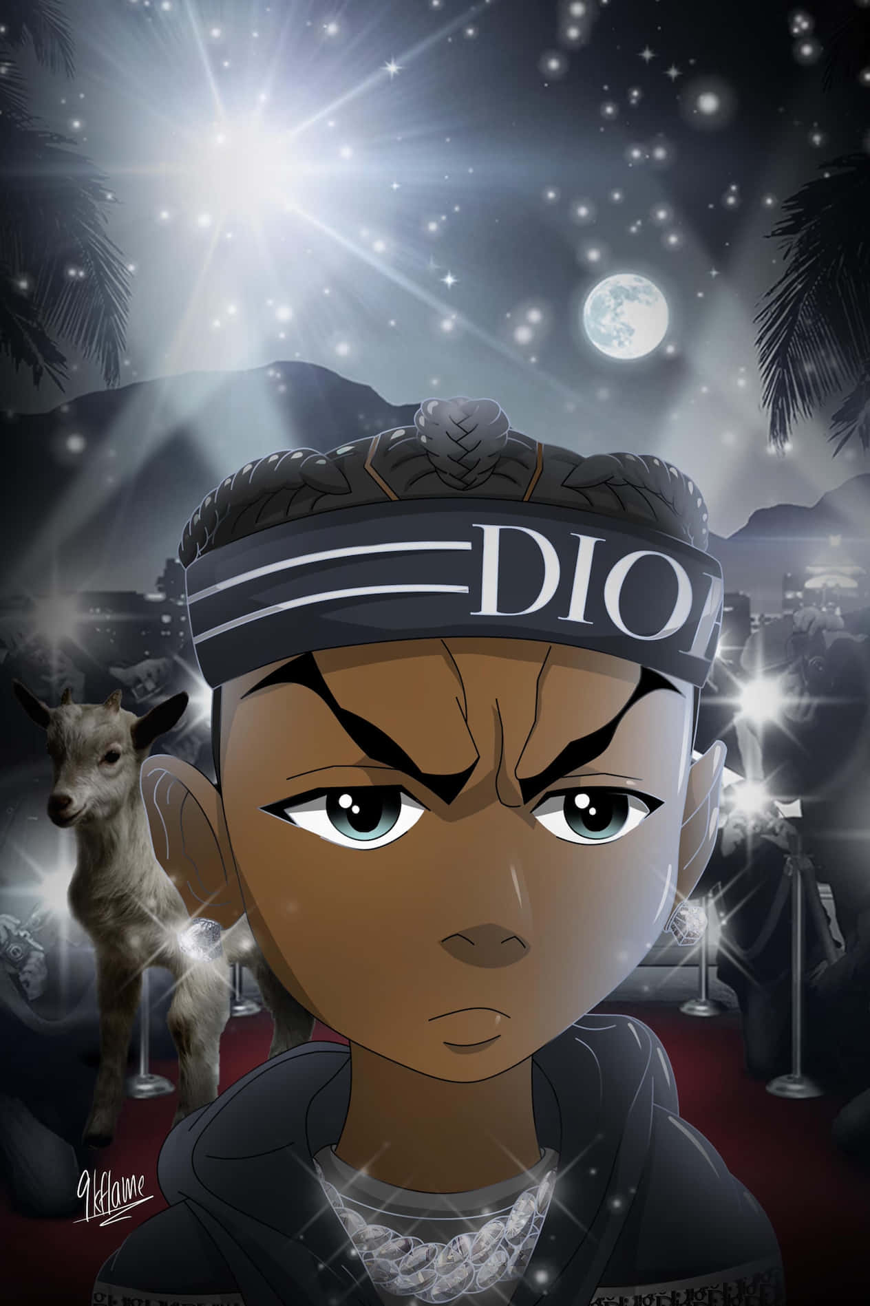 Download Lil Baby Cartoon With Dior Headband Wallpaper | Wallpapers.com