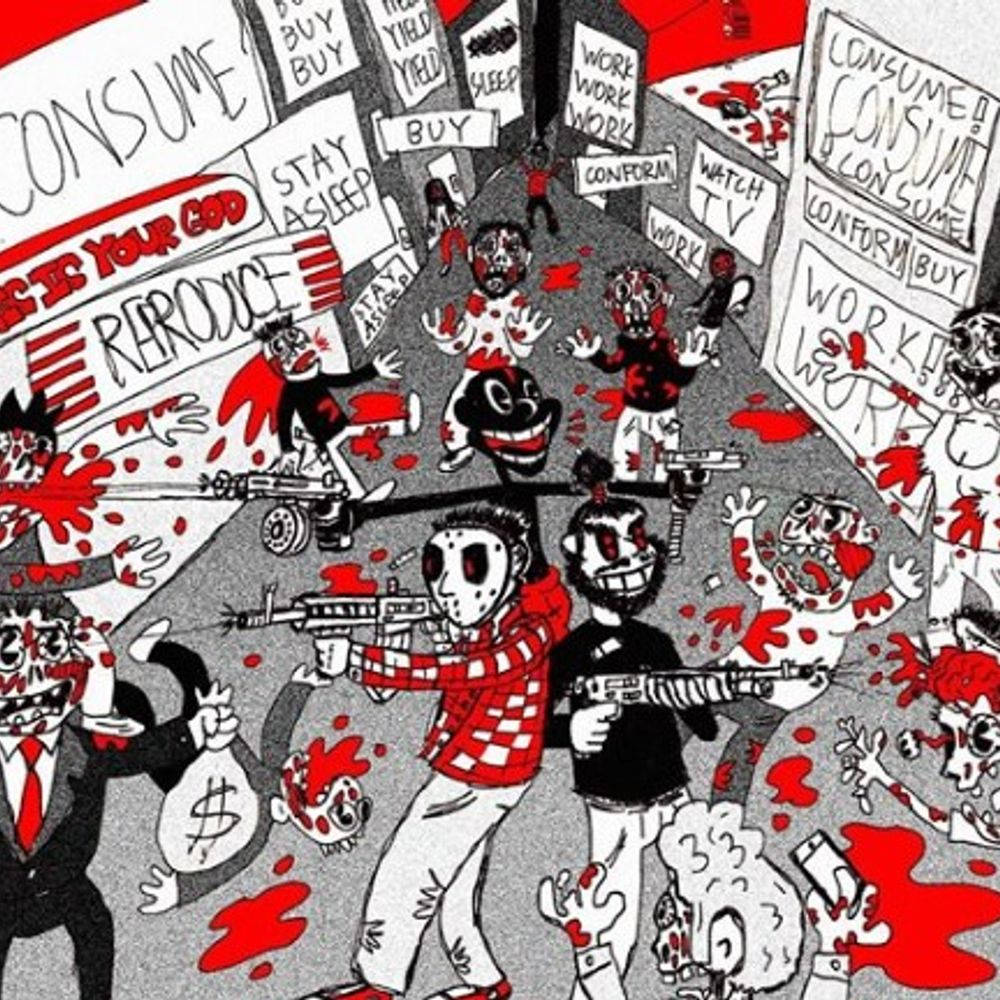 Entecknad Bild Av Människor I En Stad Med Zombier. Wallpaper