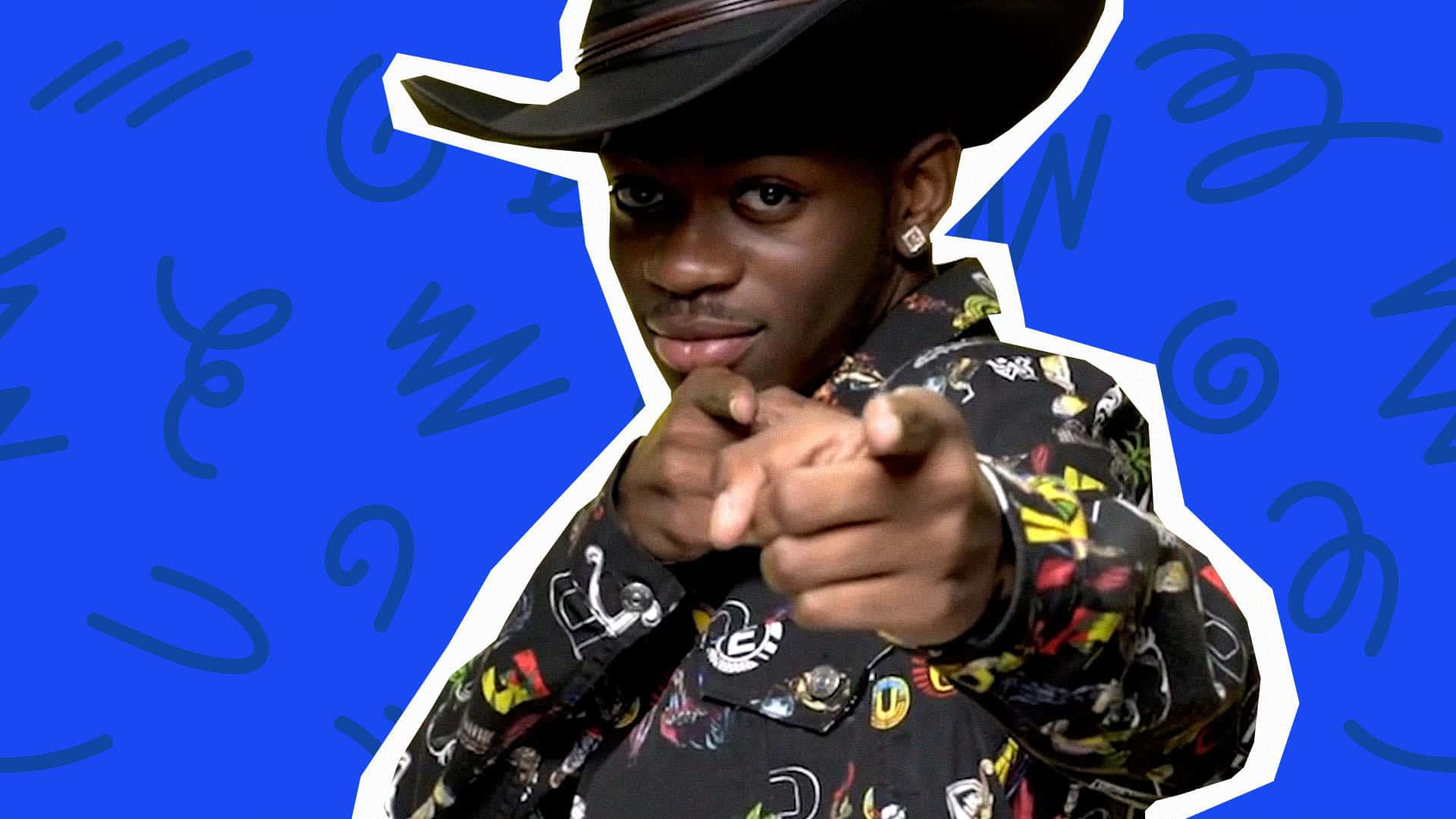 A Man In A Cowboy Hat Pointing At Something Wallpaper