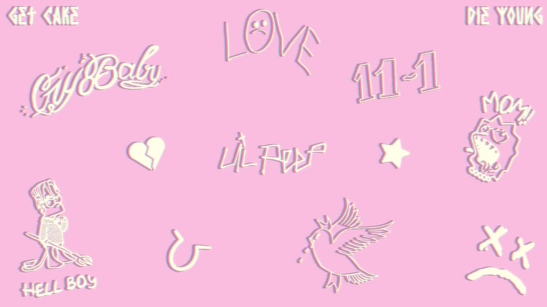 A Pink Background With Various Tattoos And Symbols Wallpaper