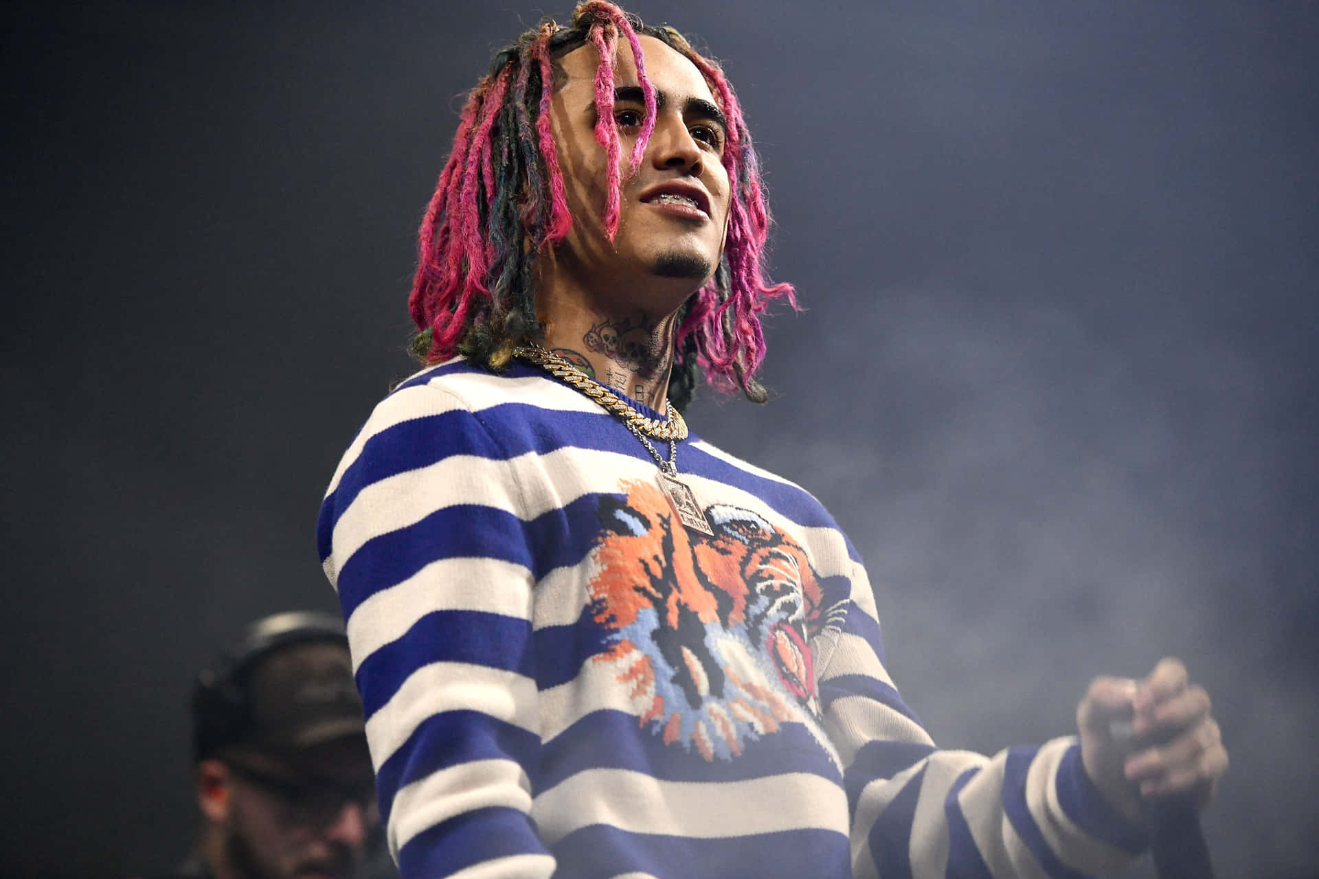 A Man With Pink Dreadlocks On Stage Wallpaper