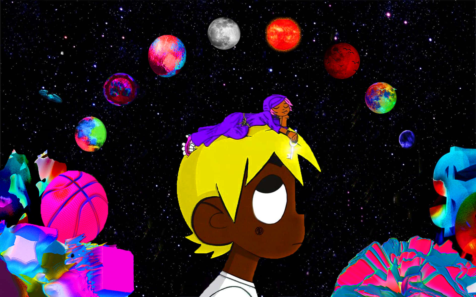 Lil Uzi Cartoon With Moon Phases Wallpaper