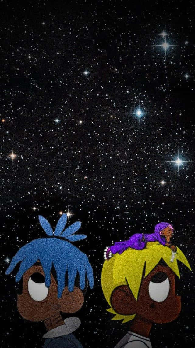 Two Lil Uzi Cartoon Characters Starry Background Wallpaper