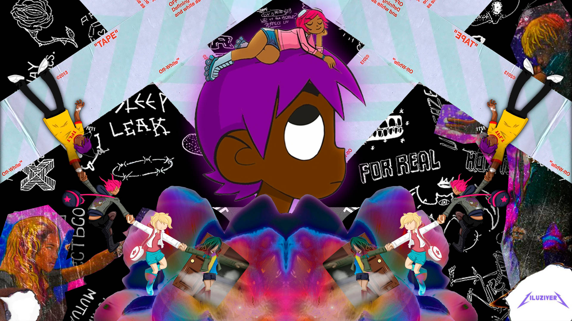 Einebunte Collage Eines Mädchens Mit Violetten Haaren Und Einem Violetten Hut Wallpaper