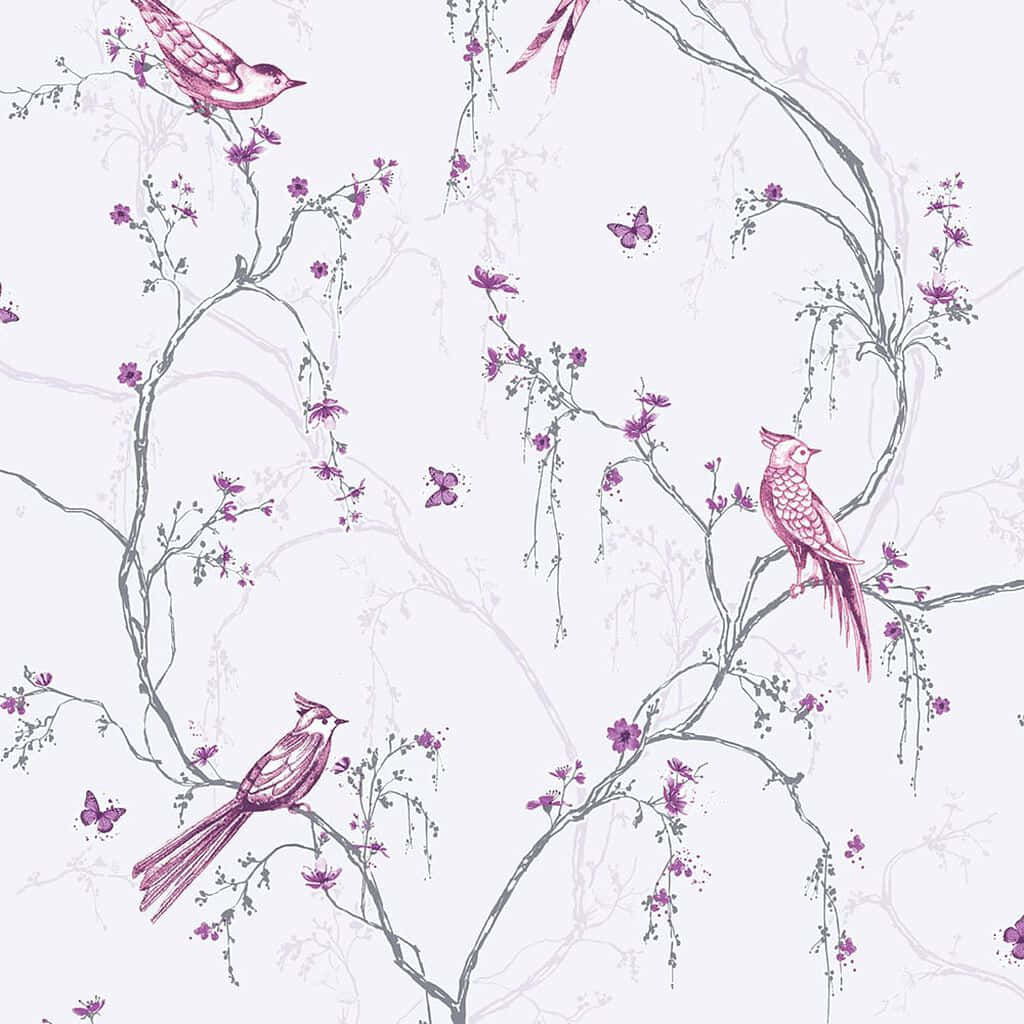Cute Songbirds On Lilac Background