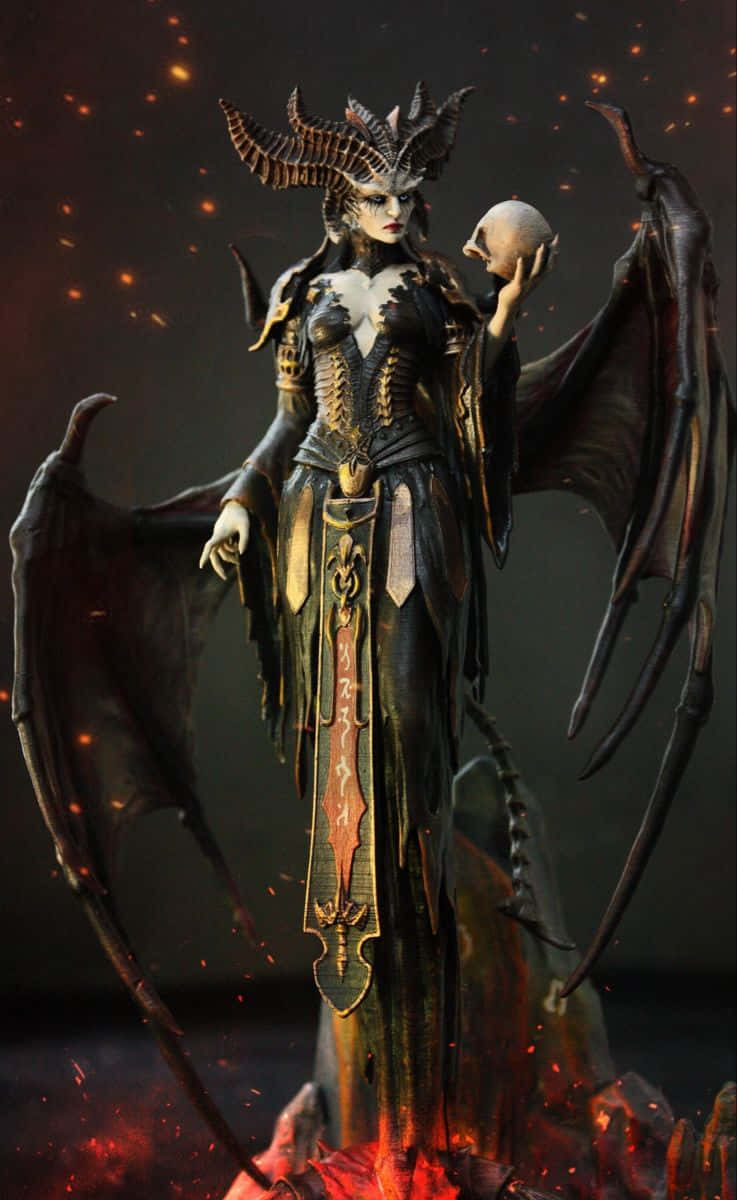 Lilith Fantasy Figure Holding Skull Wallpaper
