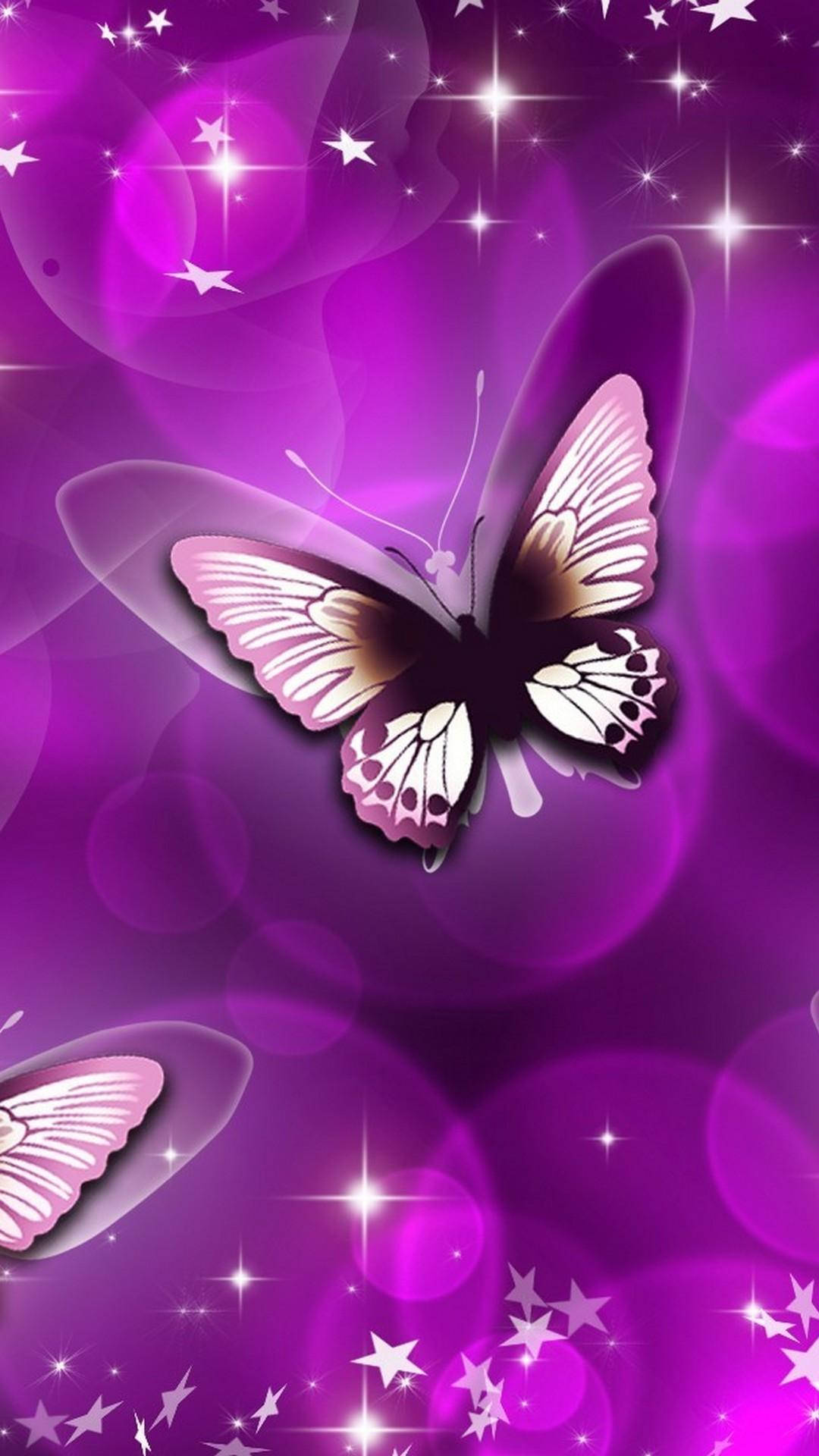 Lilla Butterfly Phone Sparkly Baggrund Wallpaper
