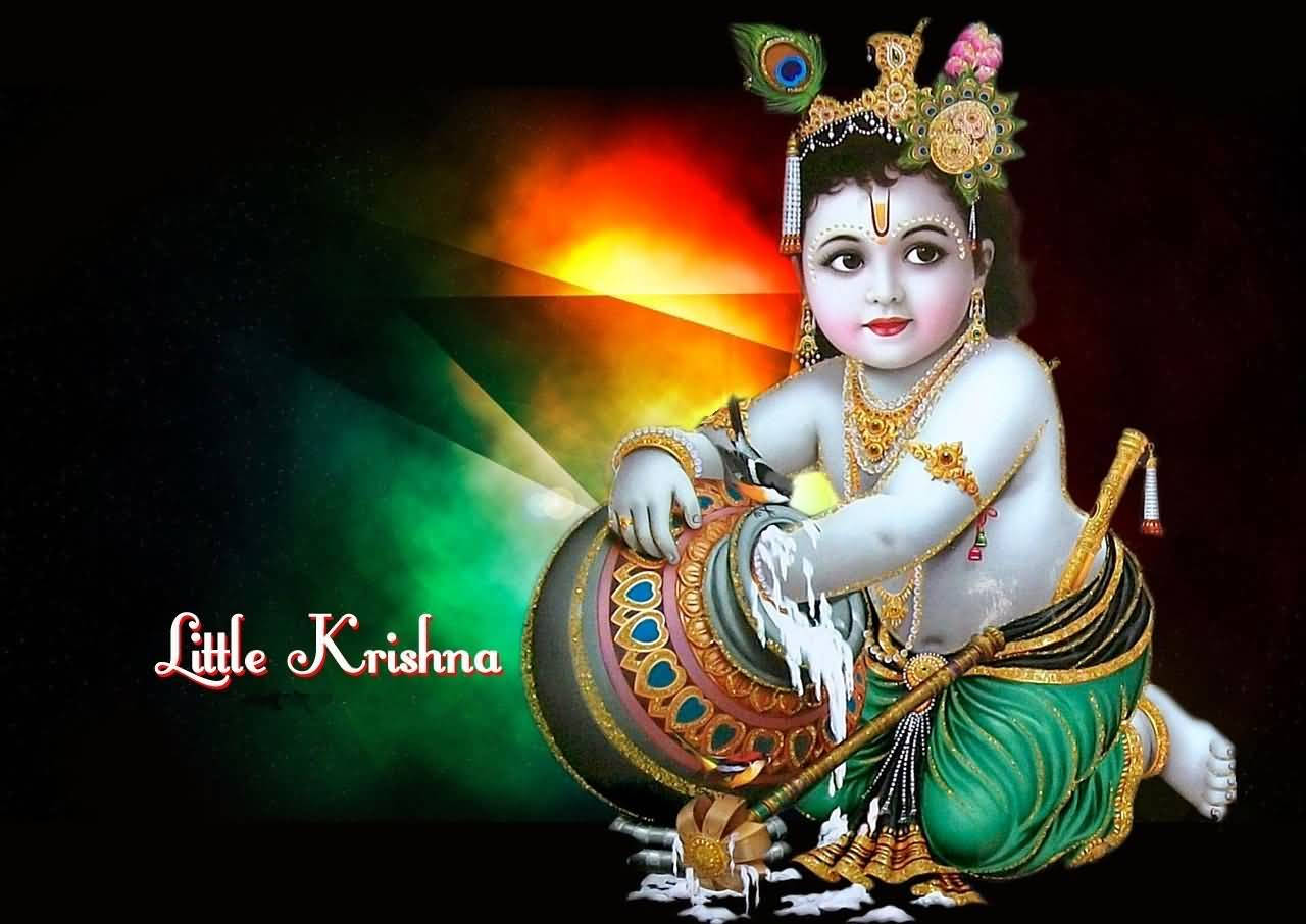 Lille Krishna Med Krukke Wallpaper