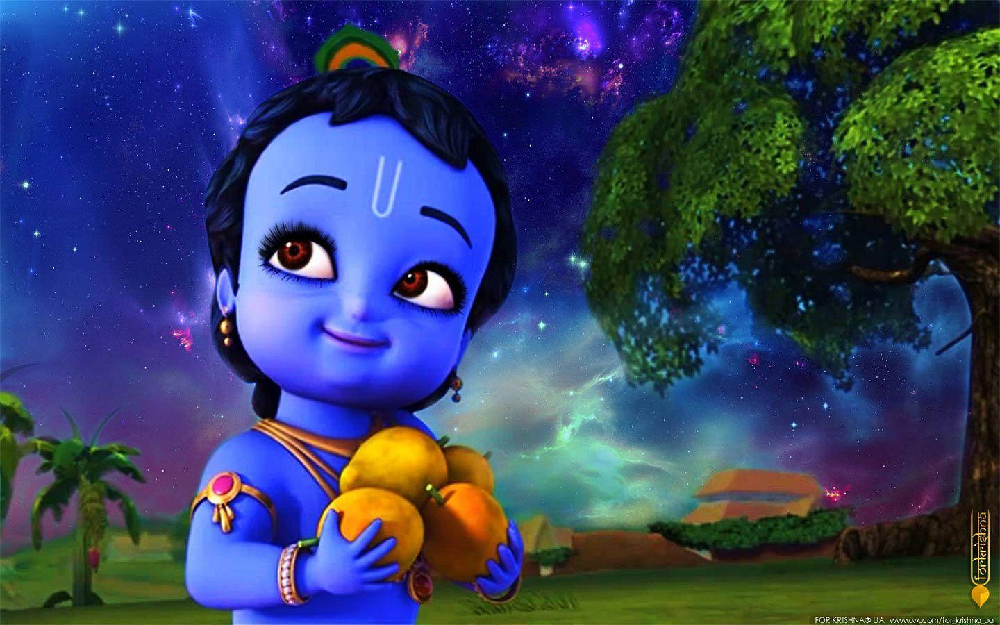Lille Krishna Med Mango Wallpaper