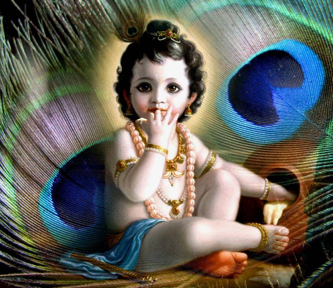 Lille Krishna Med Smykker Wallpaper