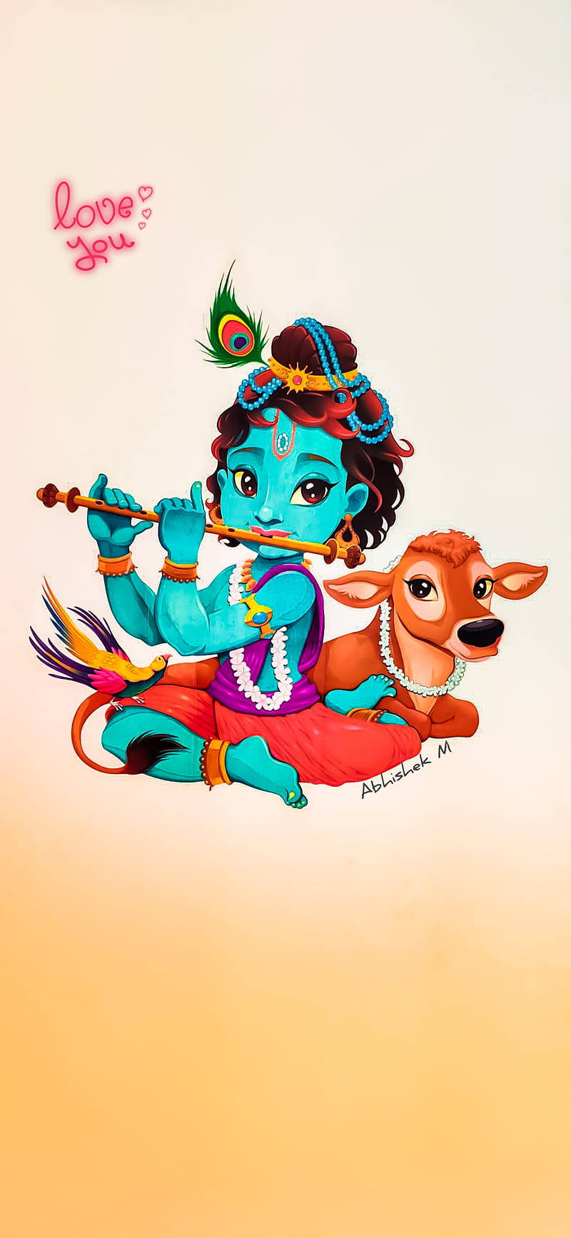 Lille Krishna Musical Fløjte Wallpaper