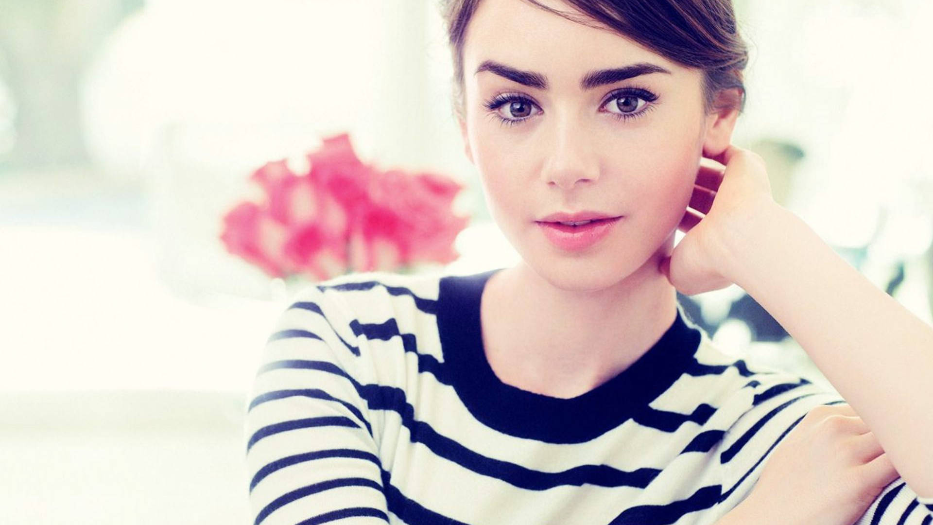 Lily Collins In Striped Top