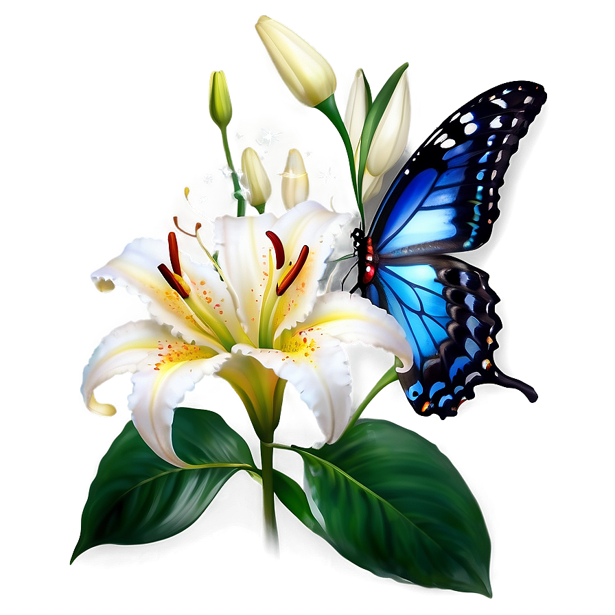 Lily Flower With Butterfly Png Bmi PNG