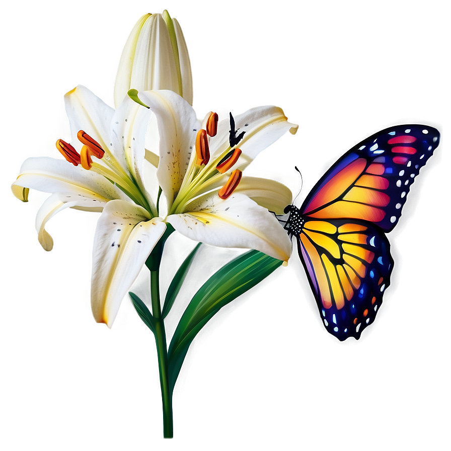 Lily Flower With Butterfly Png Pbj66 PNG
