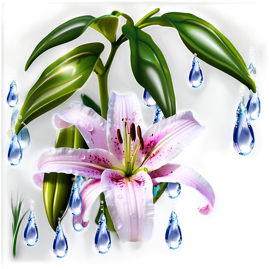 Lily Flower With Dew Drops Png Cyw PNG