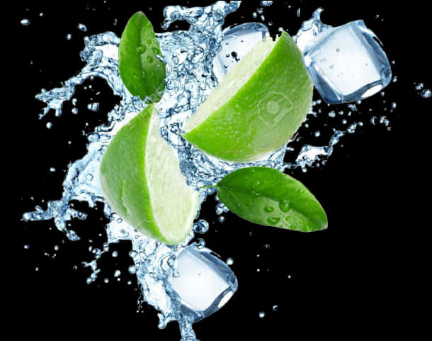 Lime Splash Ice Cubes Water PNG