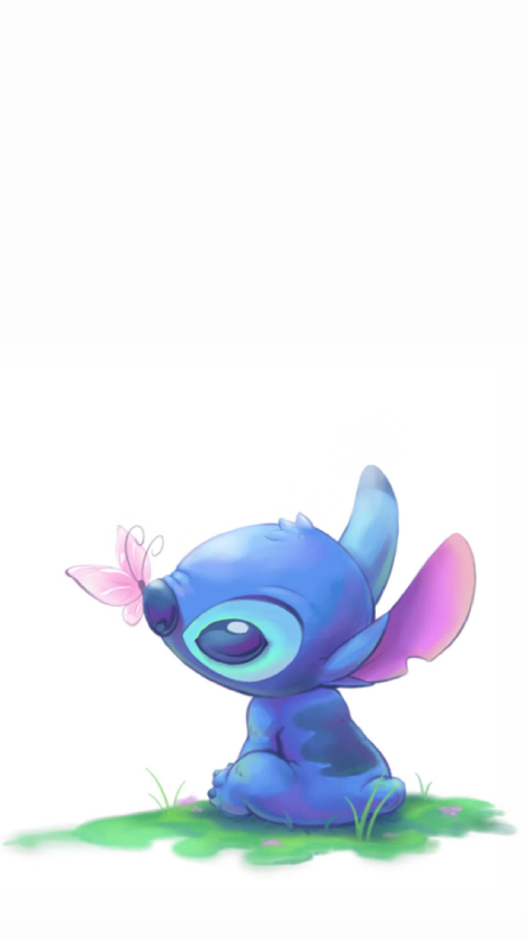 Linda Borboleta Rosa Disney Stitch Papel de Parede