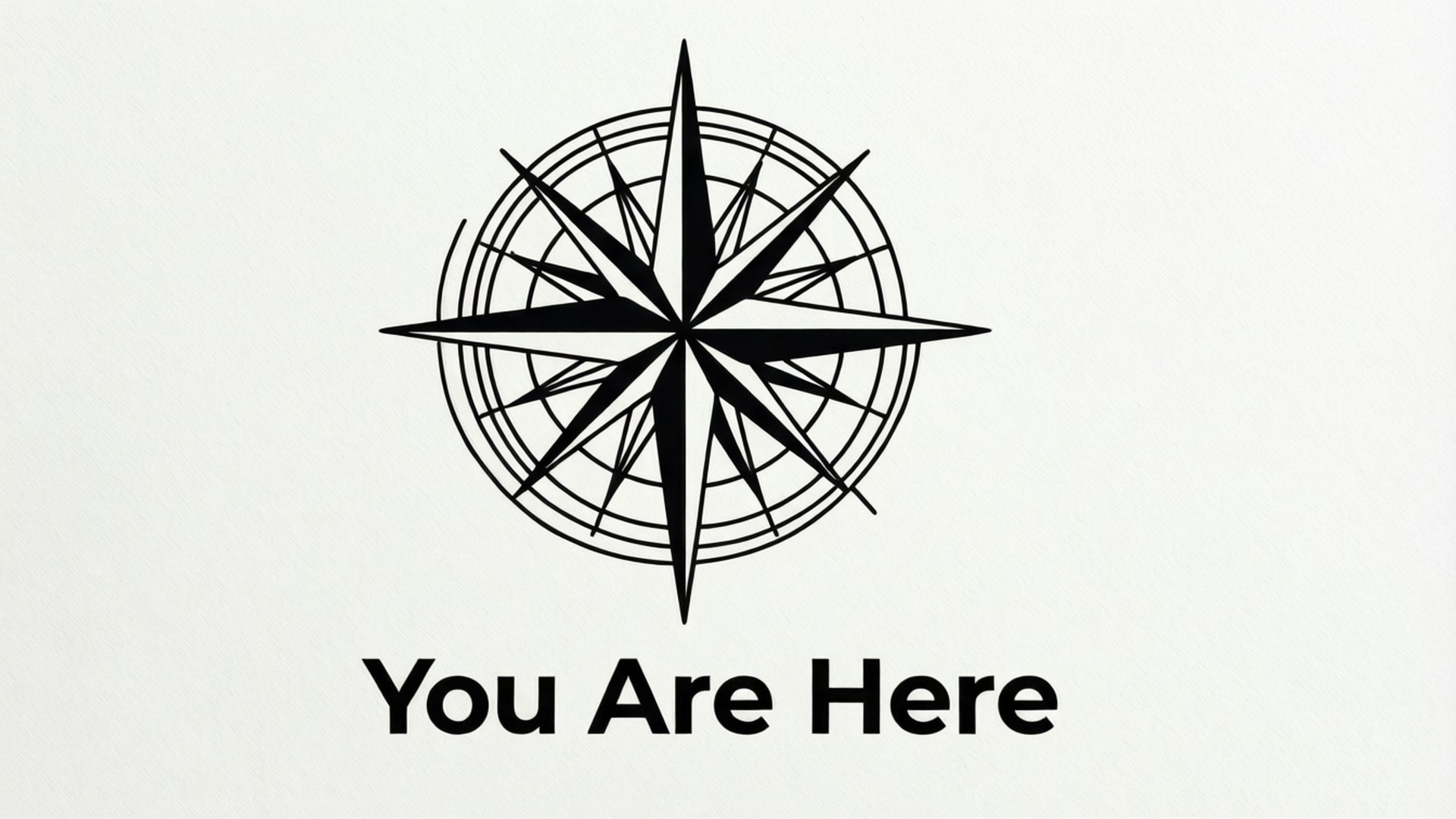 Line Art Compass Taustakuvat — Minimalistinen musta kompassiruusugrafiikka keskellä vaaleanharmaata taustaa, alla teksti You Are Here.