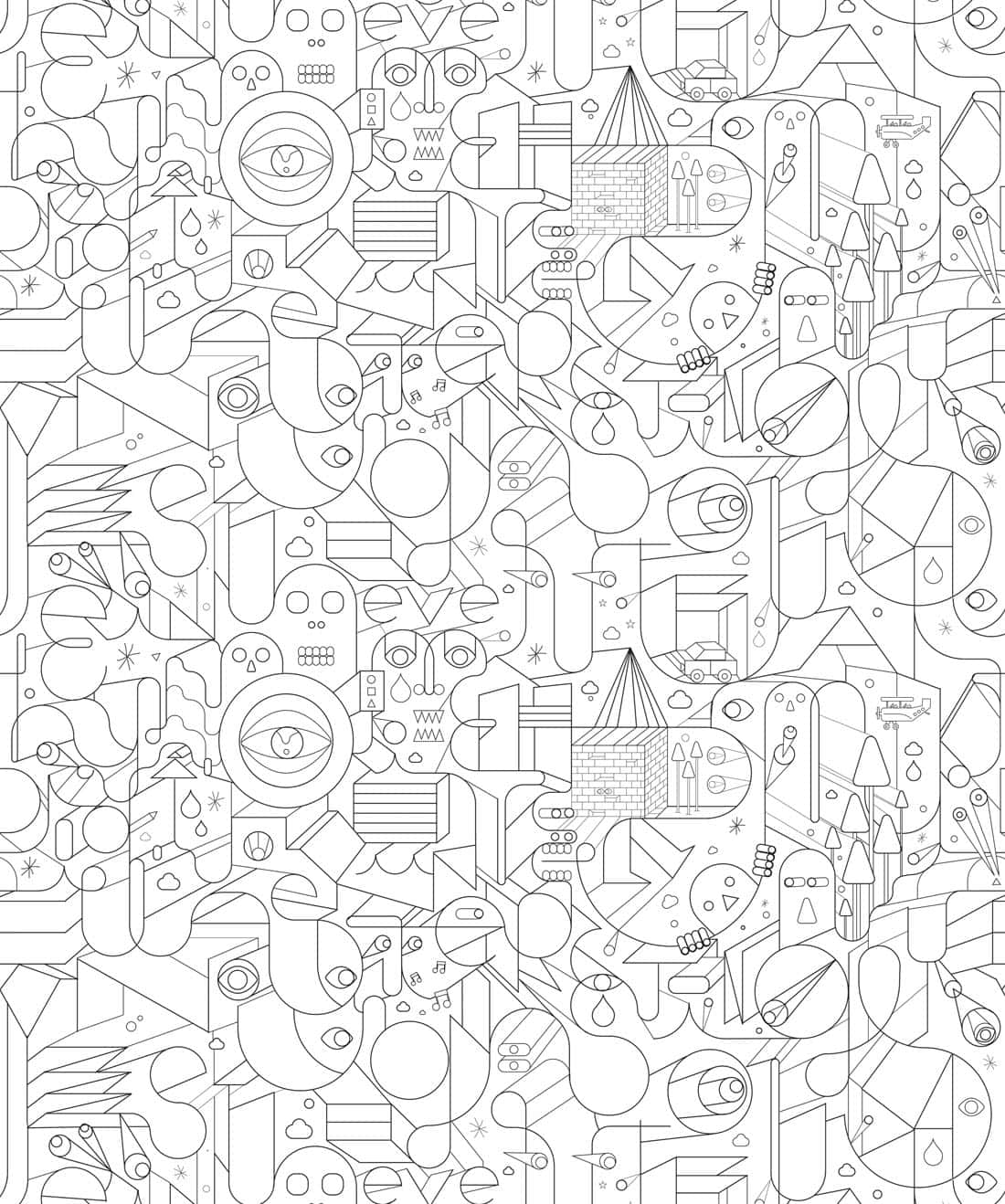 A Black And White Pattern With Various Objects Wallpaper