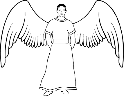 Line Drawingof Angelwith Spread Wings PNG