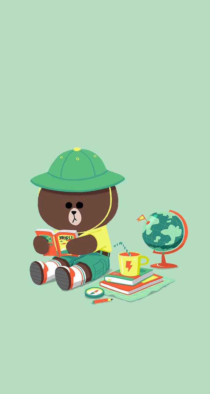 Line Friends Baby Brown Studying Background