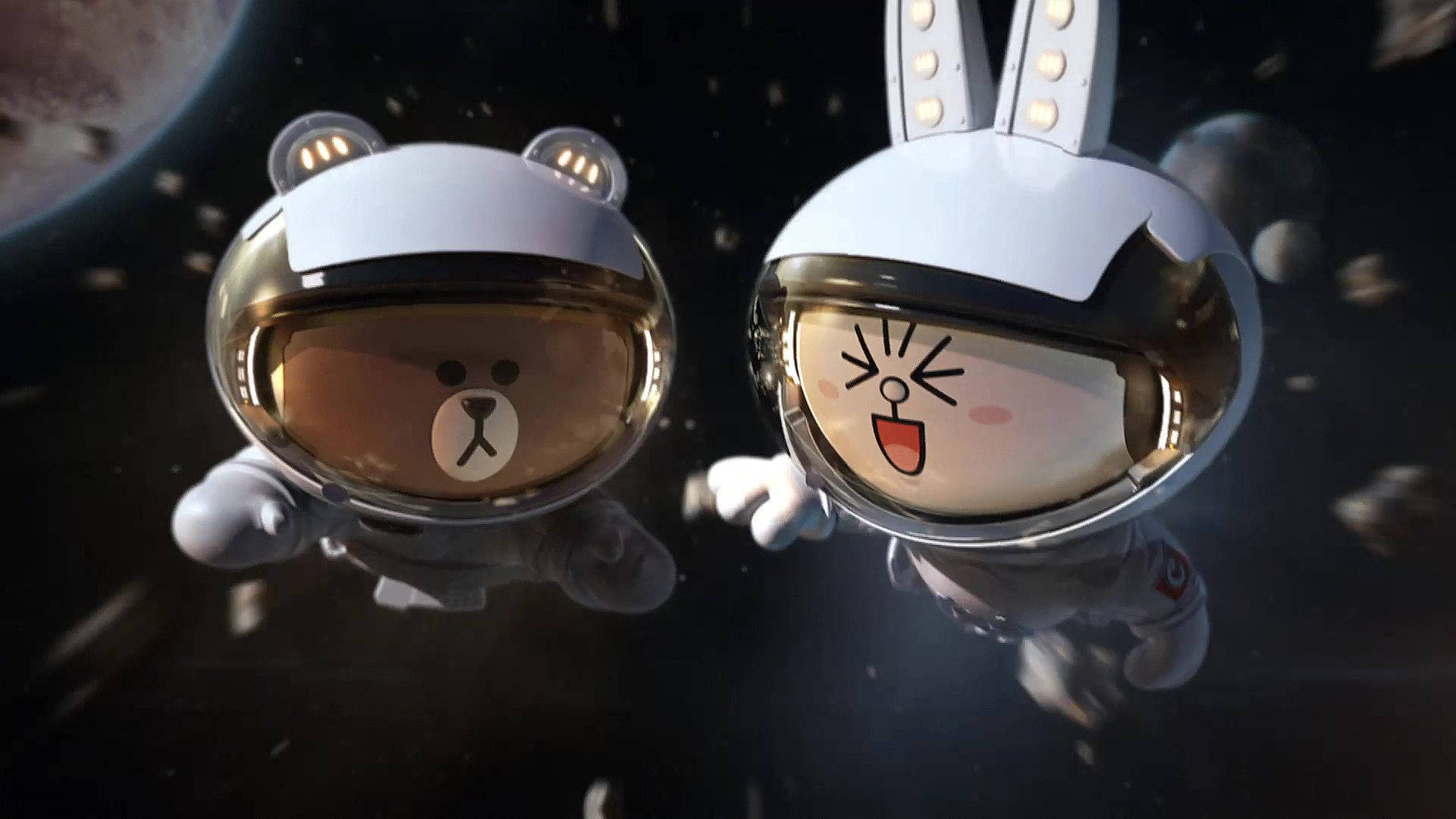 Line Friends Brown And Cony In Space Background