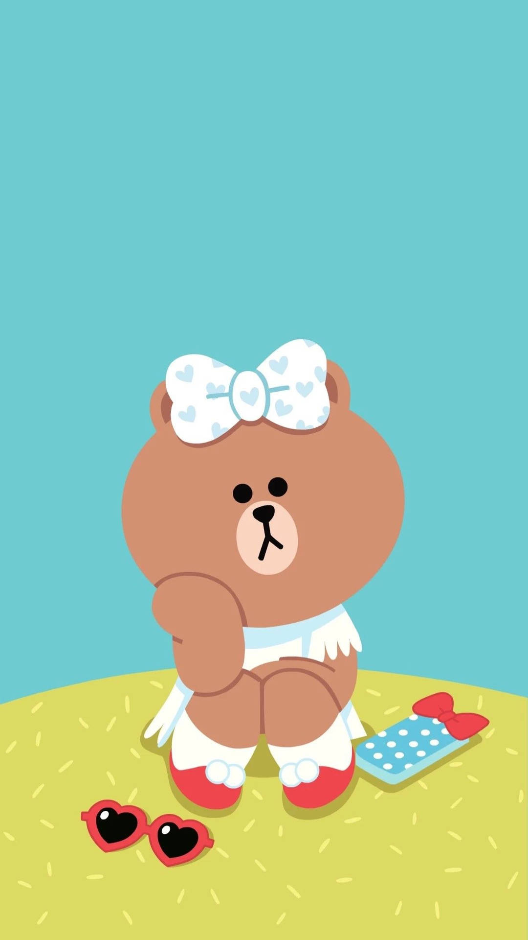 Line Friends Choco With Blue Bow Background
