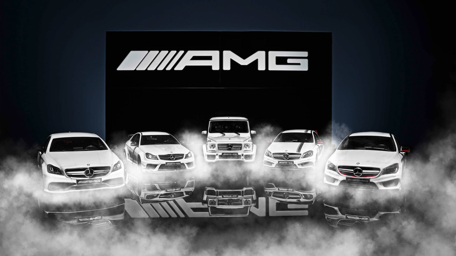 Line-Up Of White AMG Cars Wallpaper